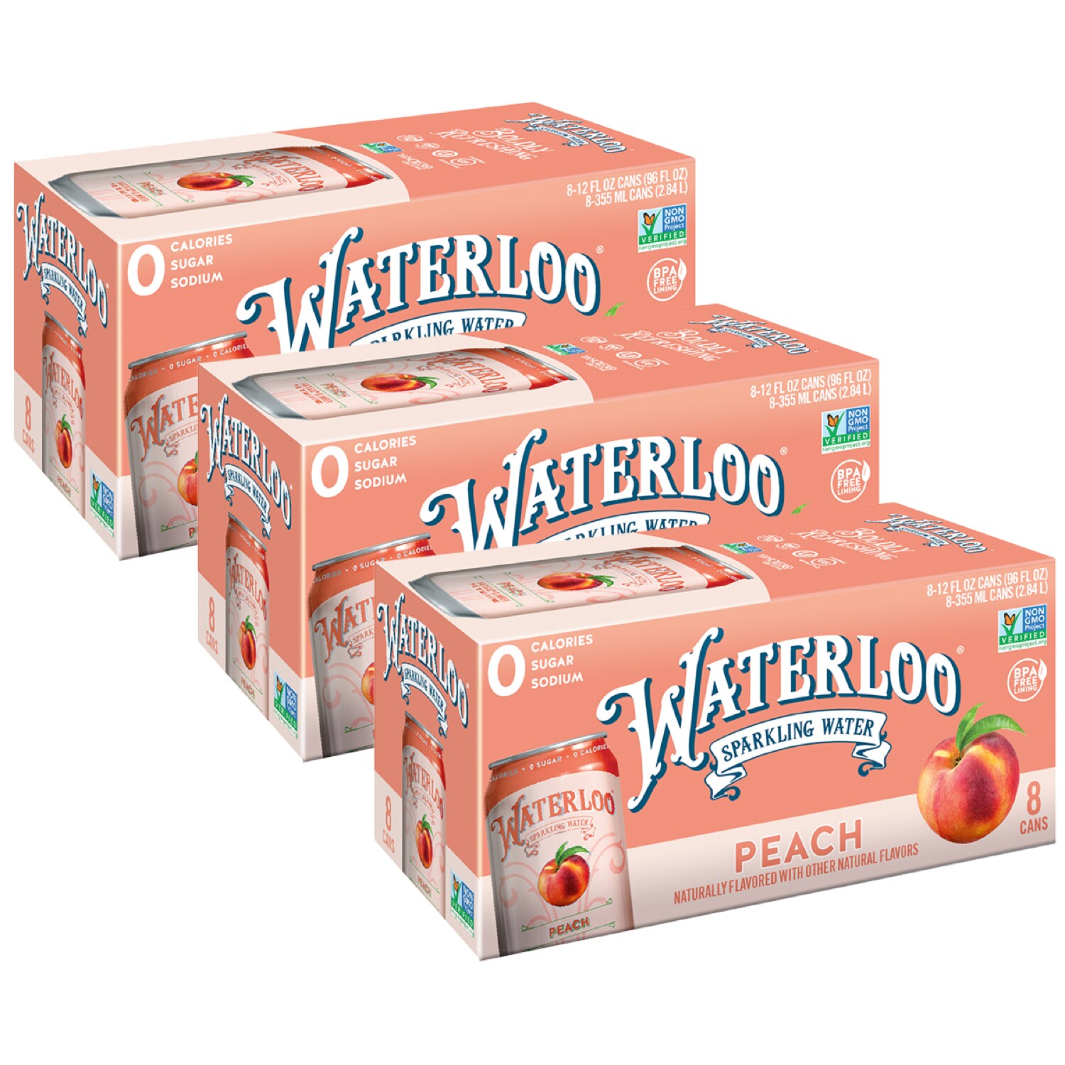 Waterloo Sparkling Water, Peach, Cans, Case